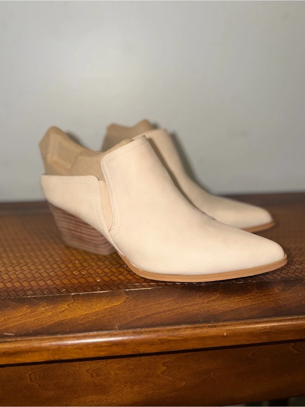 White Leather Low Heel Slip On Booties